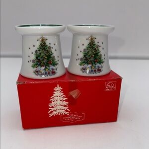 VTG Salem Christmas Eve Porcelain Taper Candle Stick Holders 2